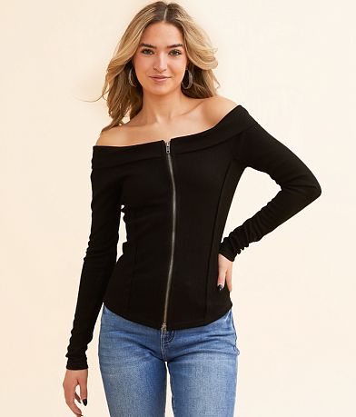 Hyfve Off The Shoulder Zipper Top front view