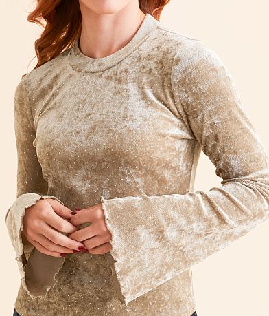 Hyfve Rhinestone Velvet Top - Women's Shirts & Blouses in Taupe | Buckle