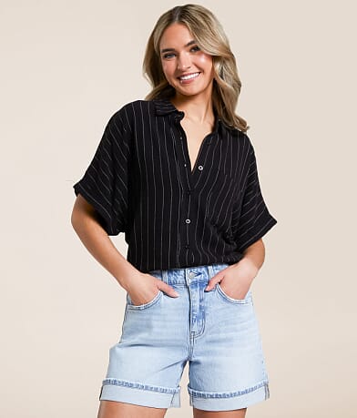 Hyfve Striped Boxy Cropped Blouse front view