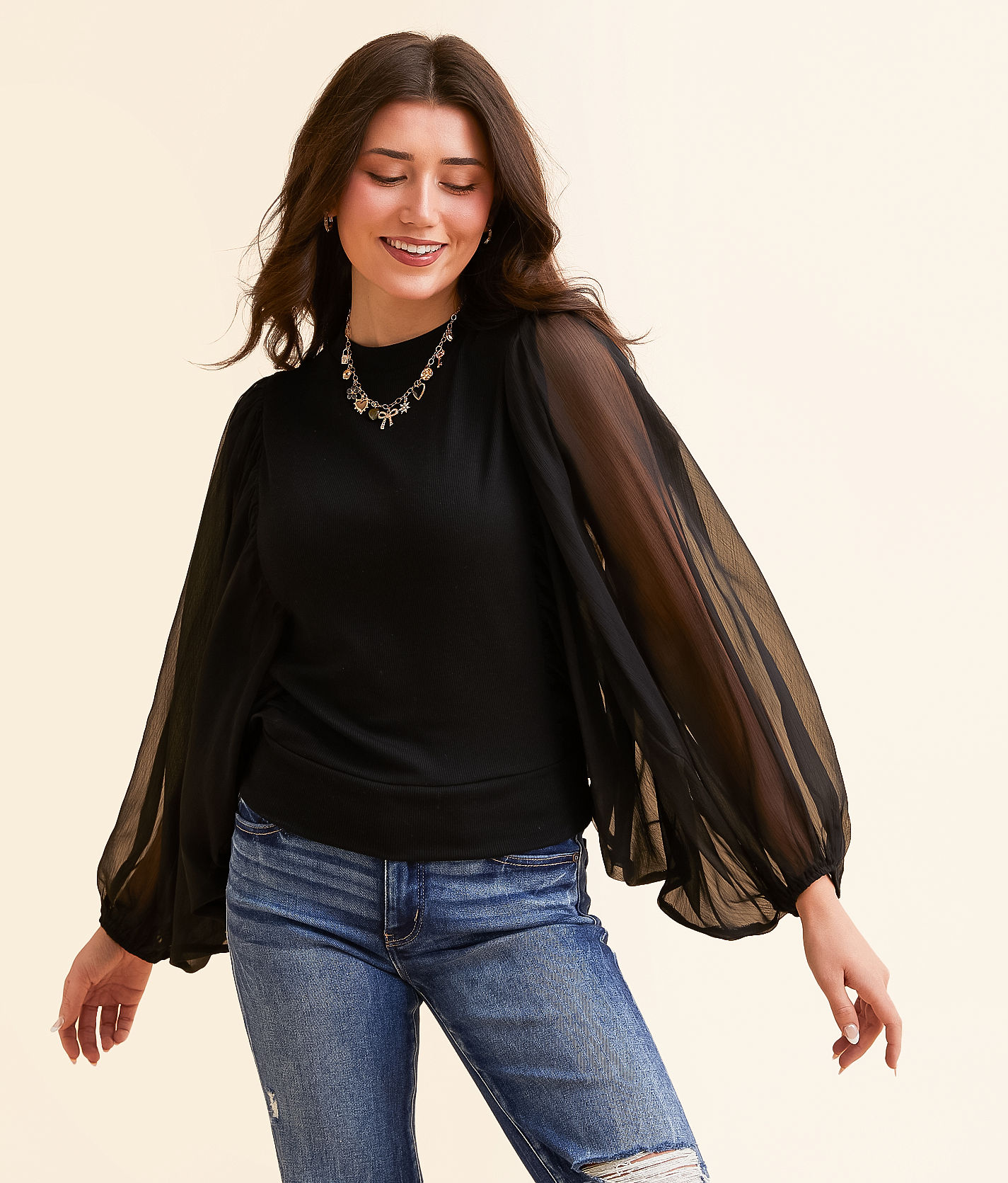 トップス HEVE Sheer Bubbly BL Hyfve Sheer Exaggerated Bubble Sleeve Top - Women's Shirts