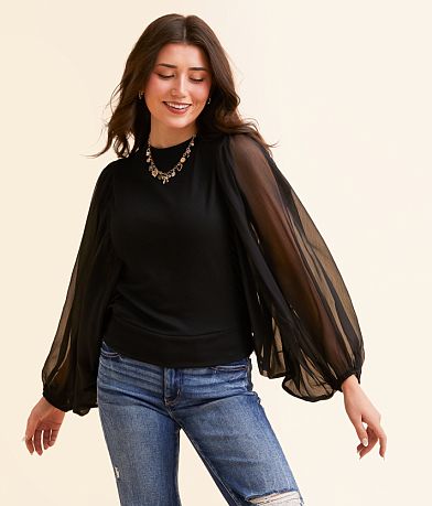 Hyfve Sheer Exaggerated Bubble Sleeve Top front view