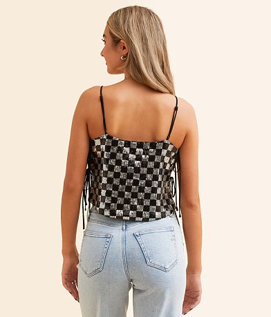 Hyfve Sequin Checker Cropped Tank Top BACK