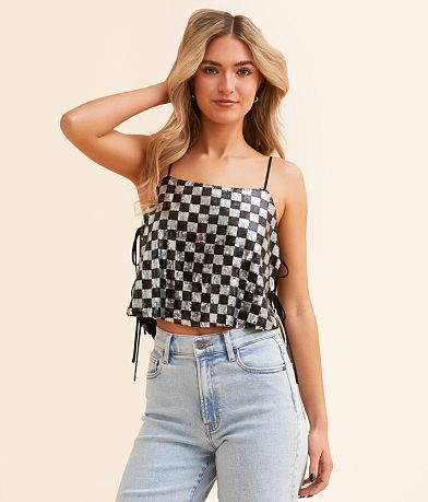 Hyfve Sequin Checker Cropped Tank Top front view