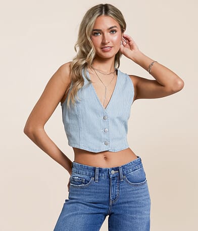 Hyfve Striped Denim Vest front view