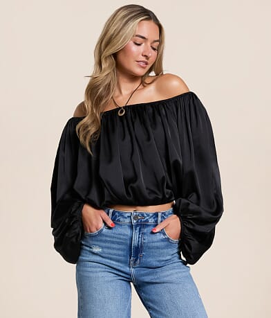 Hyfve Off The Shoulder Satin Top front view