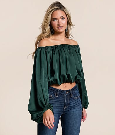 Hyfve Off The Shoulder Satin Top front view