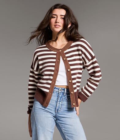 BKE Striped Cardigan Sweater front view