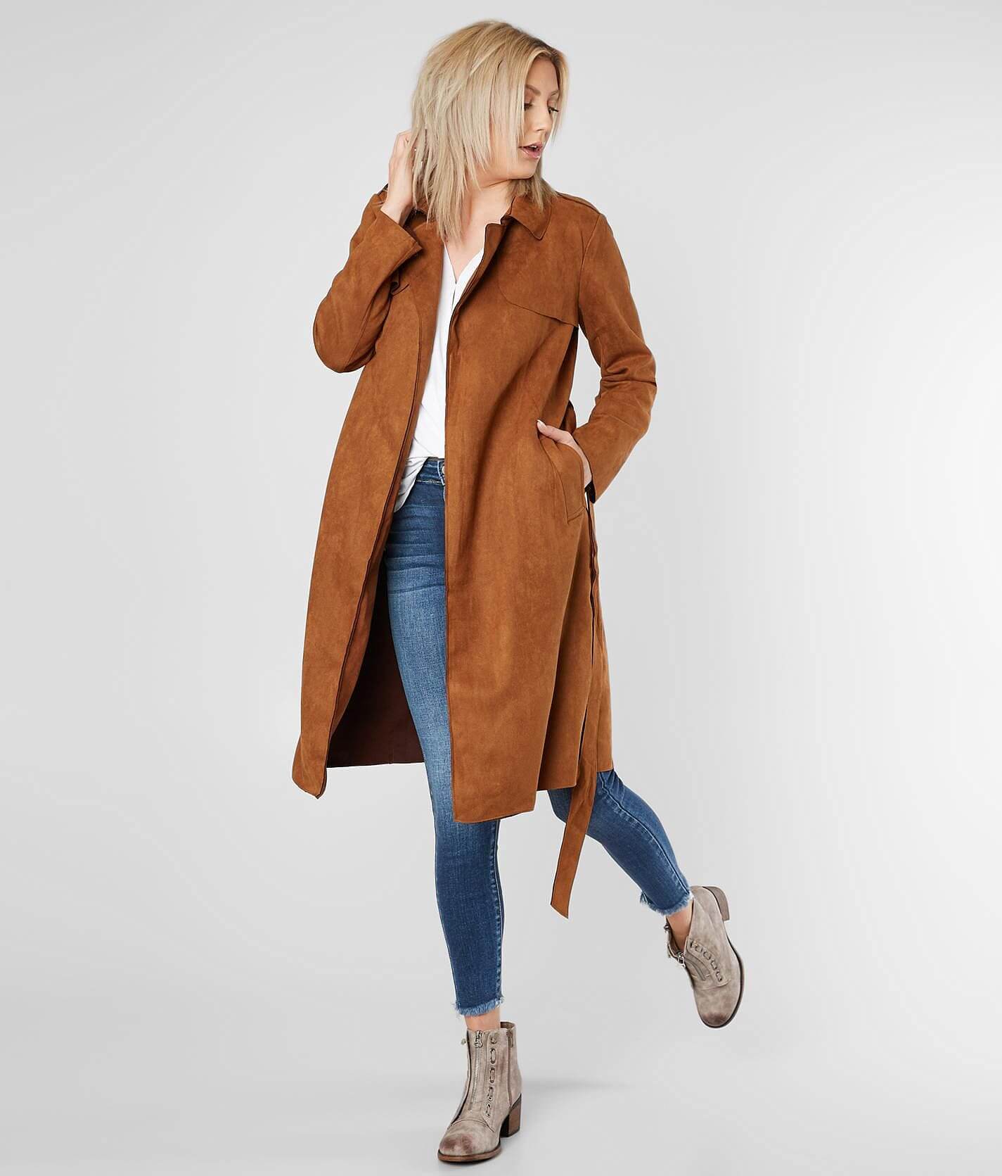 FAVLUX Faux Suede Jacket Women s Coats Jackets in Cognac Buckle