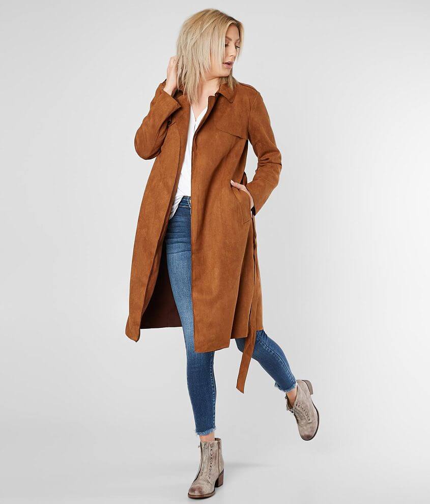 Salem Snuggles Faux Suede Coat In Khaki