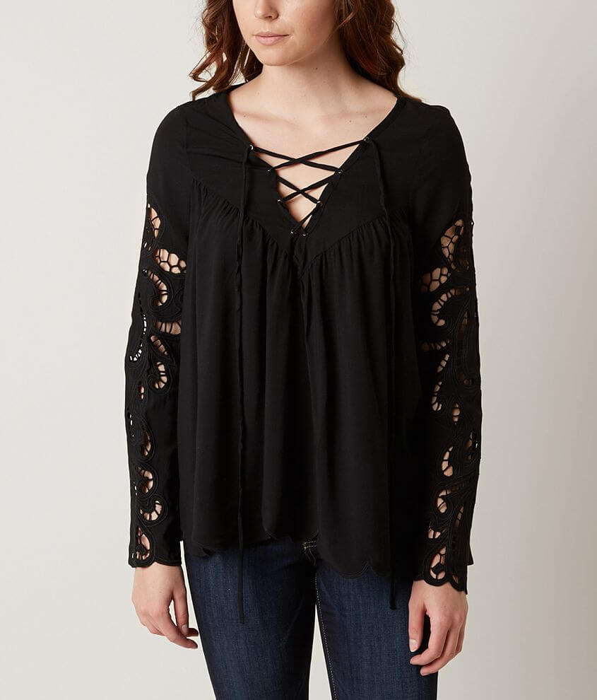 blush noir Embroidered Top front view