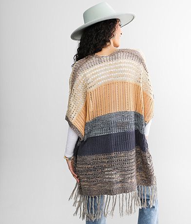 BKE Color Block Fringe Cardigan Sweater BACK