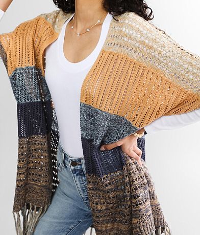 BKE Color Block Fringe Cardigan Sweater MISC_DETAIL_1