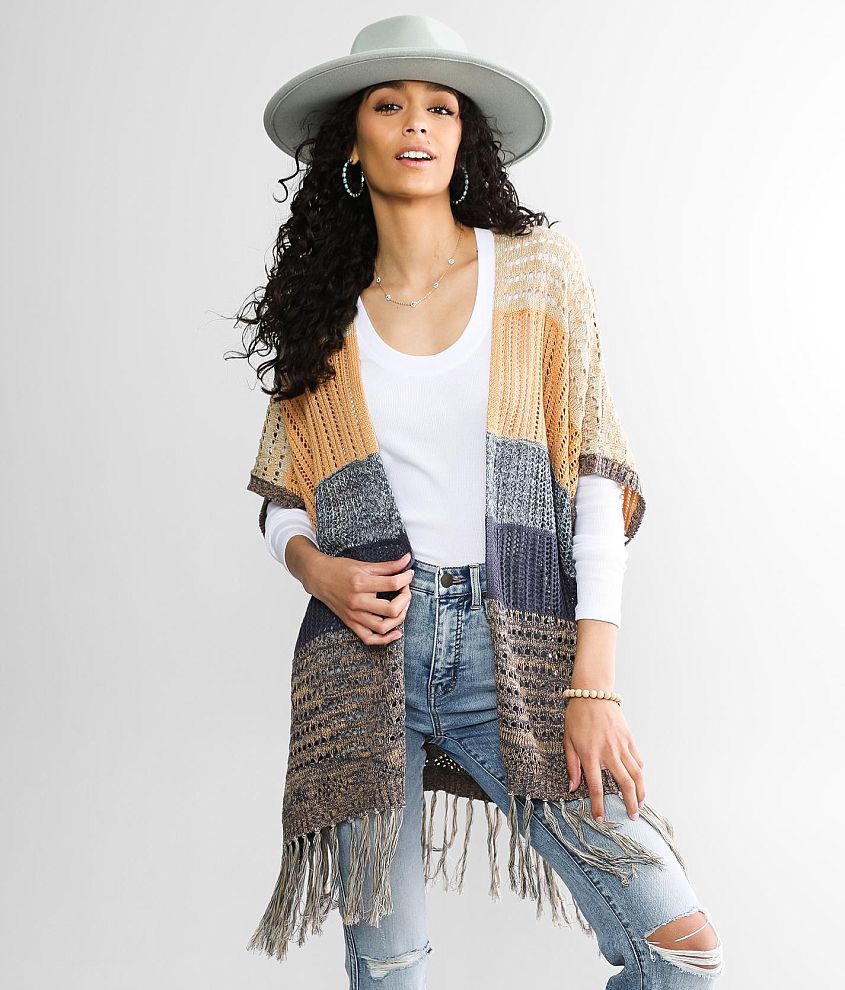 BKE Color Block Fringe Cardigan Sweater Women s Sweaters in Multi Buckle