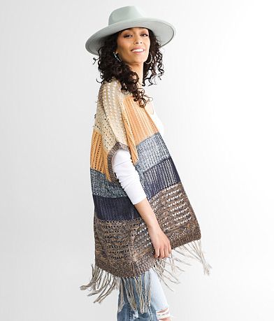 BKE Color Block Fringe Cardigan Sweater FULL_LEFT_SIDE