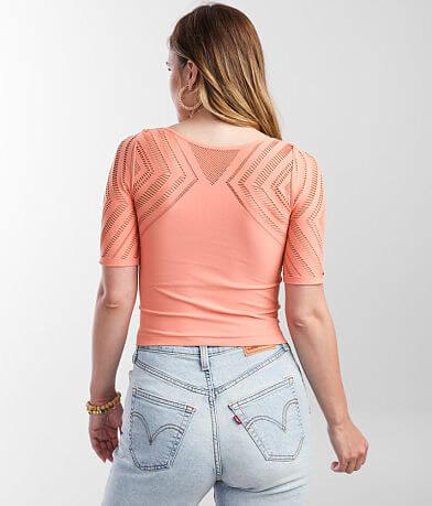 red by BKE Laser Cut Cropped Top back view