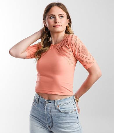 red by BKE Laser Cut Cropped Top front view