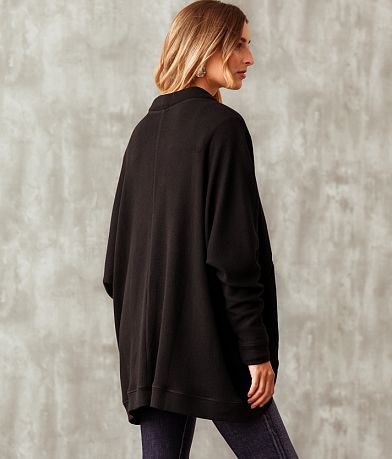 Buckle Black Textured Cocoon Cardigan back view