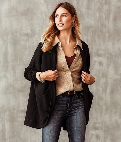 Buckle Black Textured Cocoon Cardigan full left side view