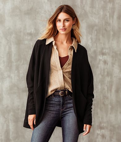 Buckle Black Textured Cocoon Cardigan full right side view