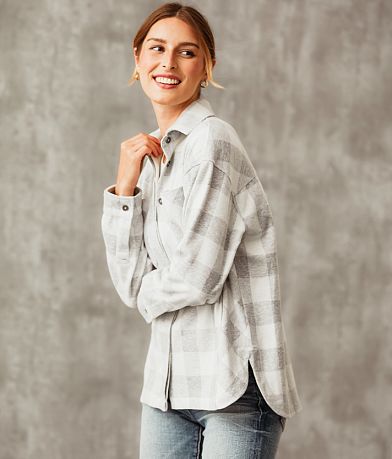 Buckle Black Plaid Shacket full right side view