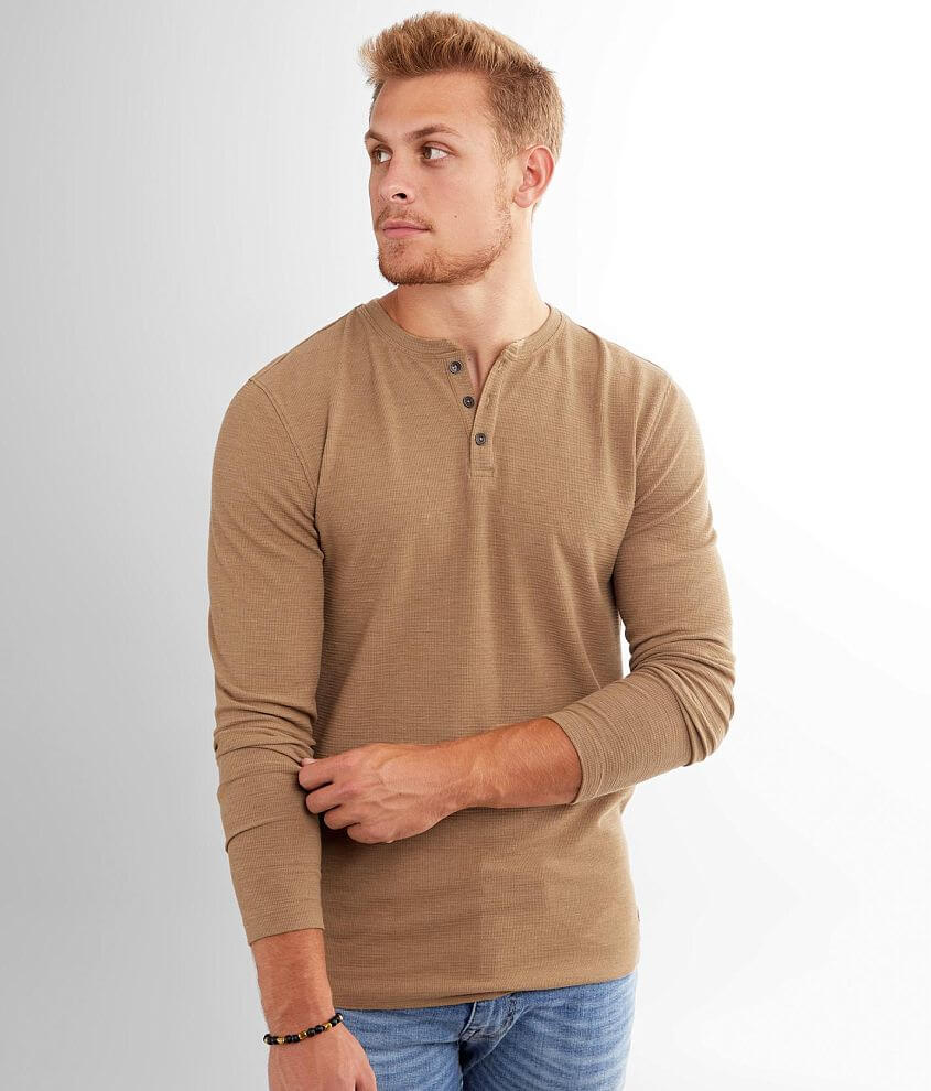 Outpost Makers Textured Knit Henley Men's TShirts in Cigar Buckle