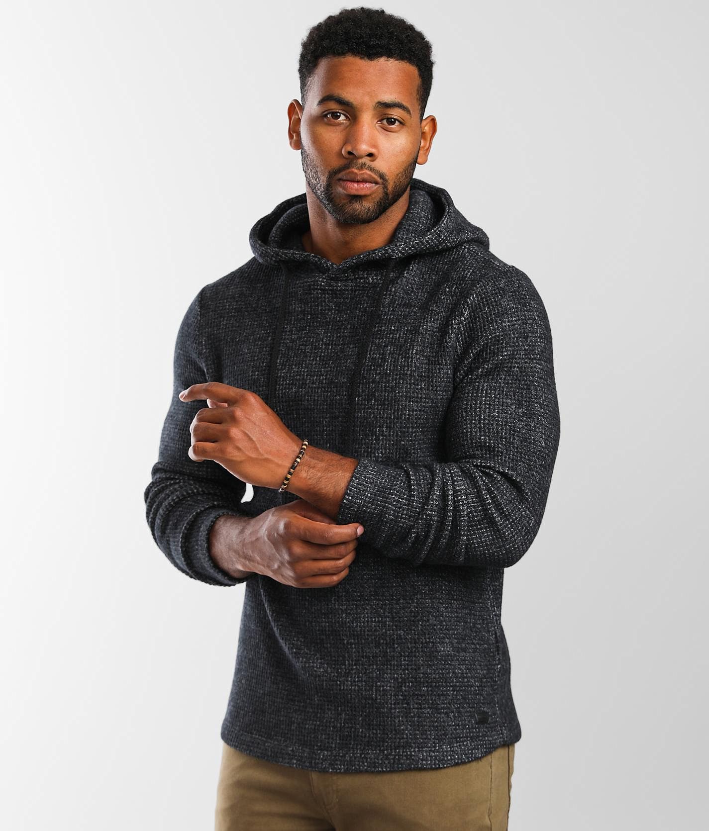 Outpost Makers Fleece Waffle Knit Hoodie - Men's Sweatshirts in Phantom  Black