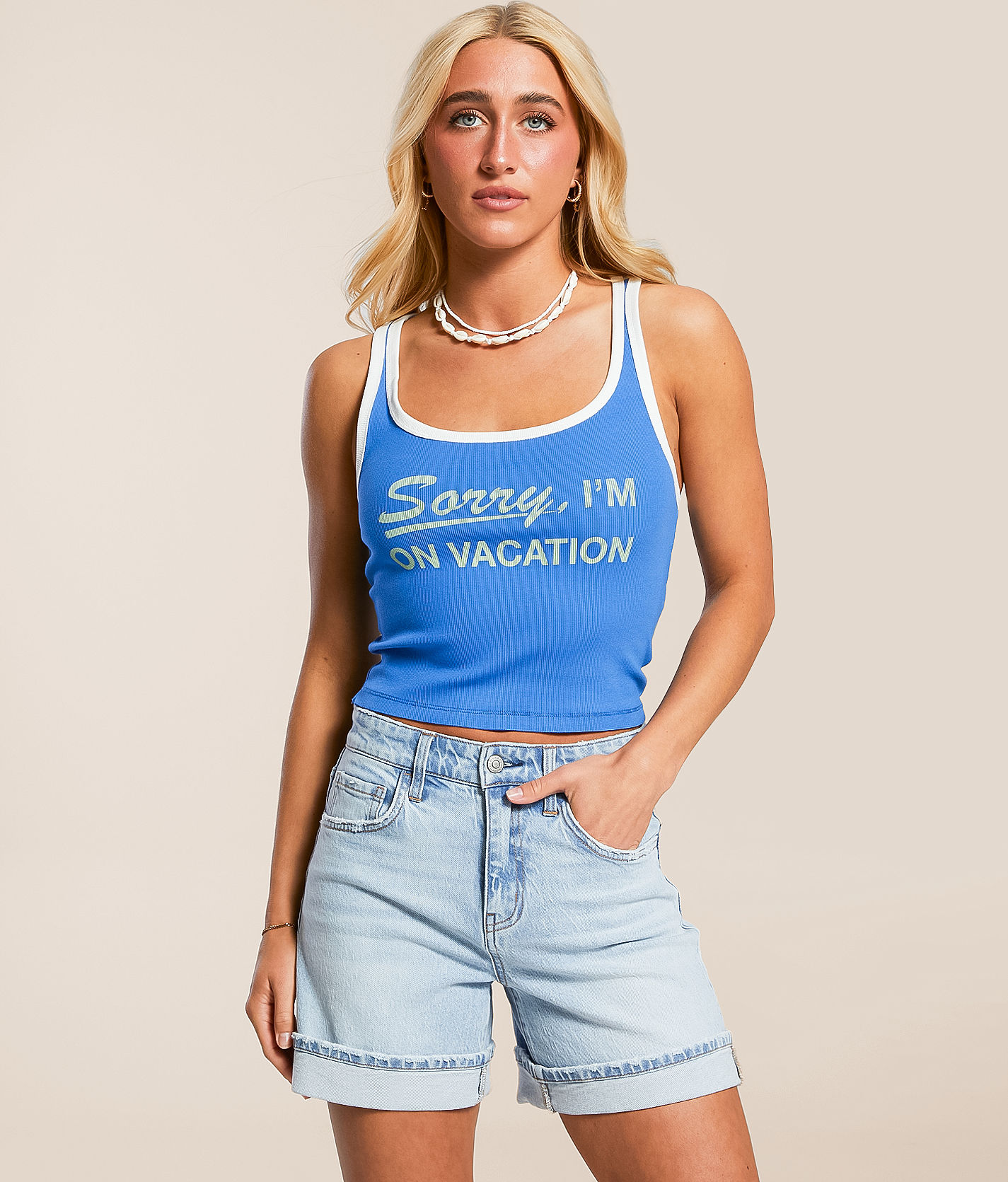 Duvin On Vacation Cropped Tank Top - Women's Tank Tops in Blue