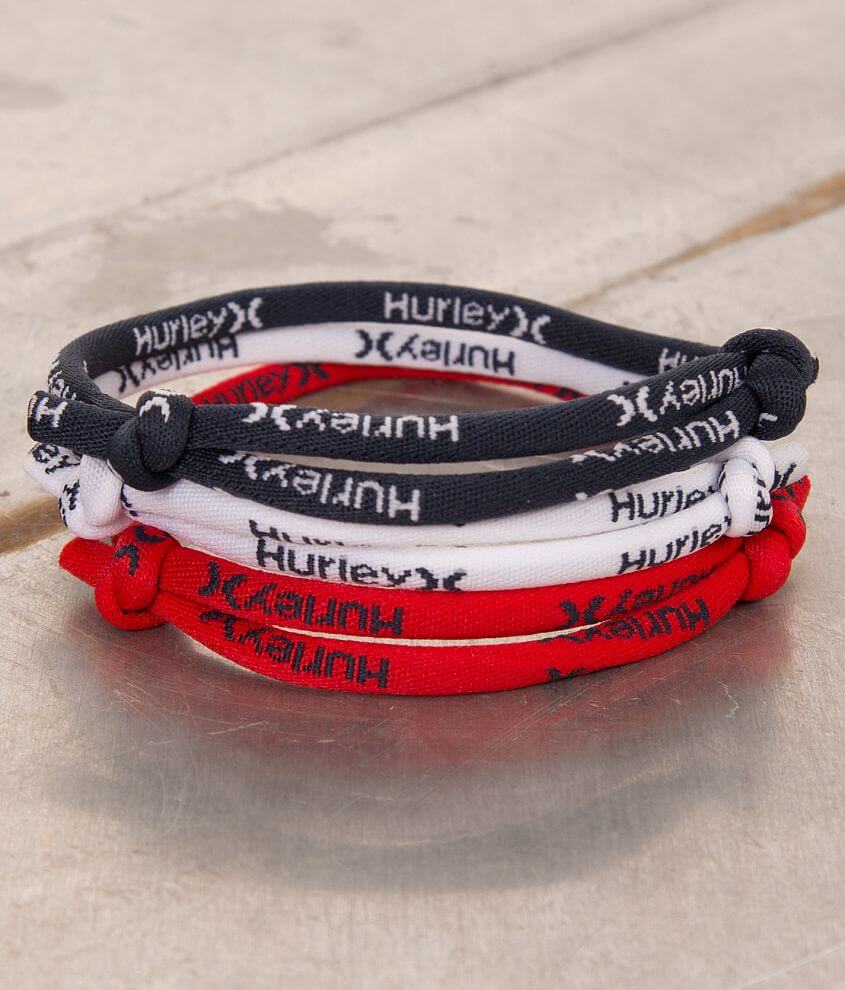 Hurley Leash Rope Bracelet Set Men's Jewelry in Univ Red Obsidian White Buckle