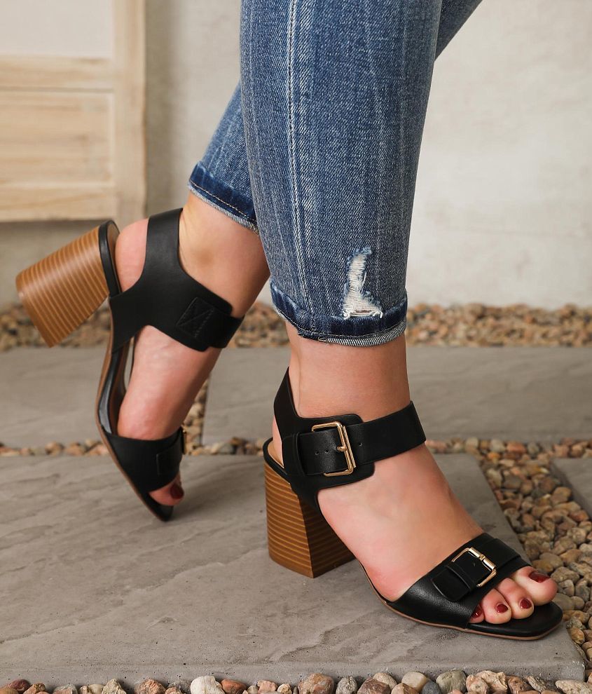 Qupid Dorcas Heeled Sandal Women s Shoes in Black Buckle