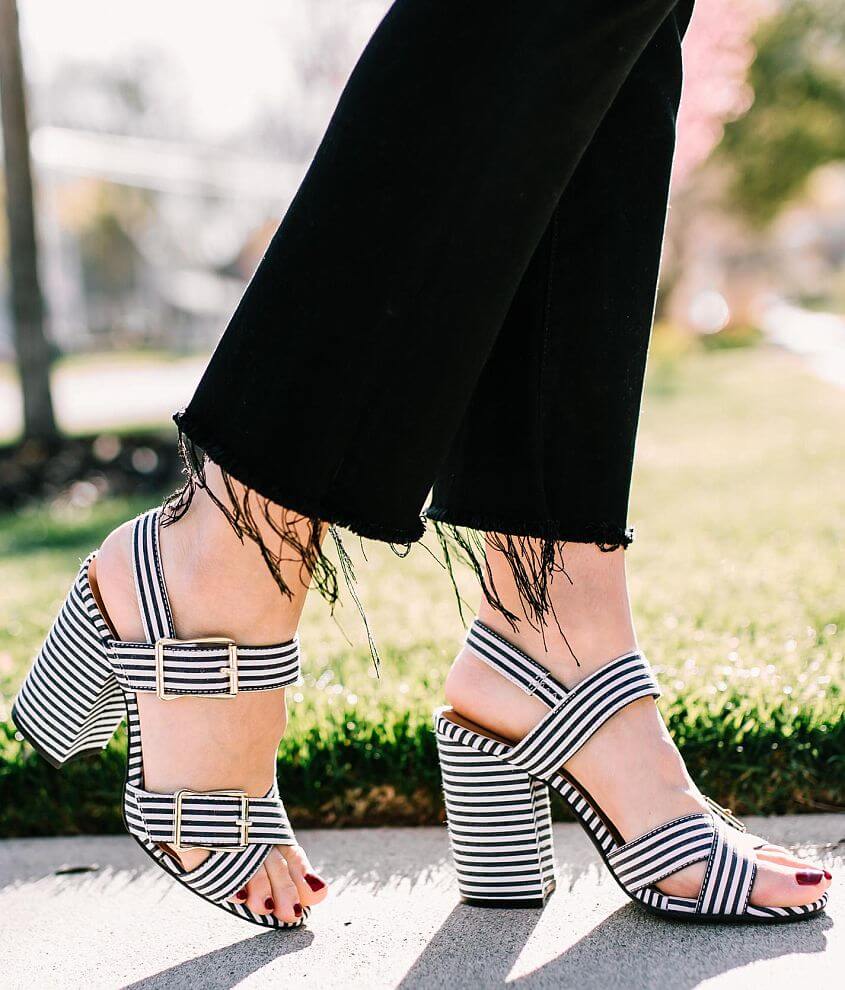 Black and white striped block clearance heel