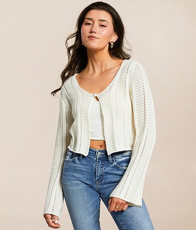 Willow & Root Crochet Cropped Cardigan Sweater front view