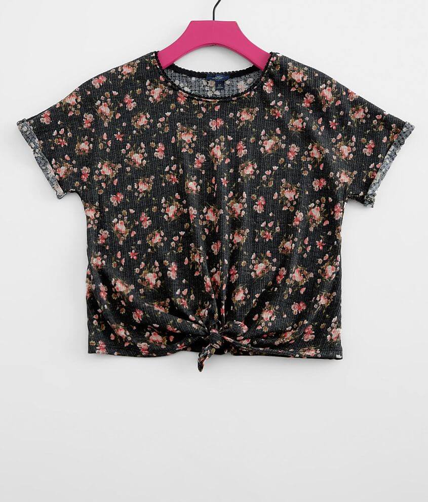 Girls - Daytrip Floral Ribbed Knit Top front view