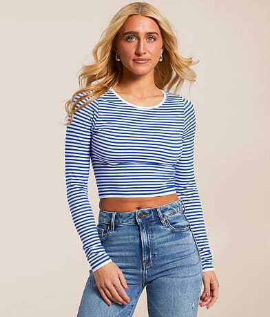 Freshwear Striped Seamless Cropped Top front view
