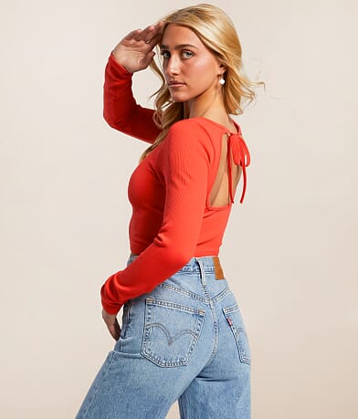 Freshwear Ribbed Back Tie Cropped Top front view