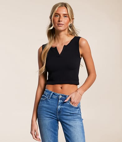 Freshwear Notch Neck Cropped Tank Top front view