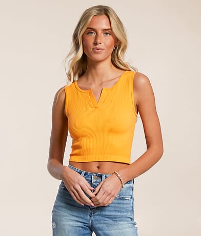 Freshwear Notch Neck Cropped Tank Top front view