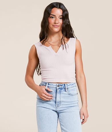 Freshwear Notch Neck Cropped Tank Top front view