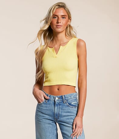 Freshwear Notch Neck Cropped Tank Top front view