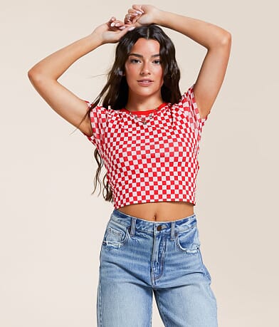 Freshwear Checkered Crop Top front view