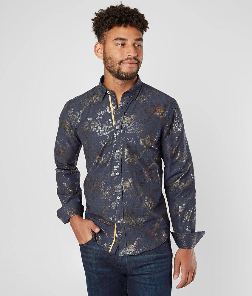 Forever Collectible Braves Floral Linen Button-Up Shirt - Men's