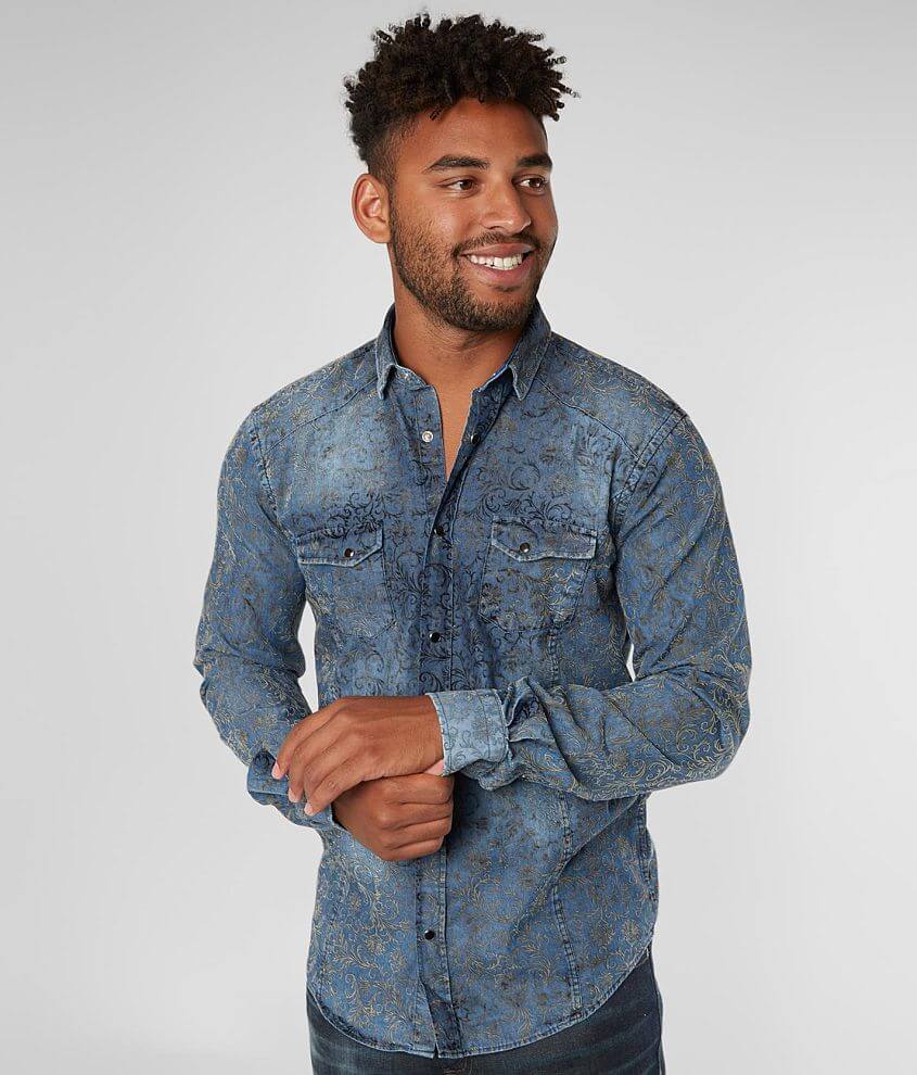 Eight X Flocked Chambray Shirt front view