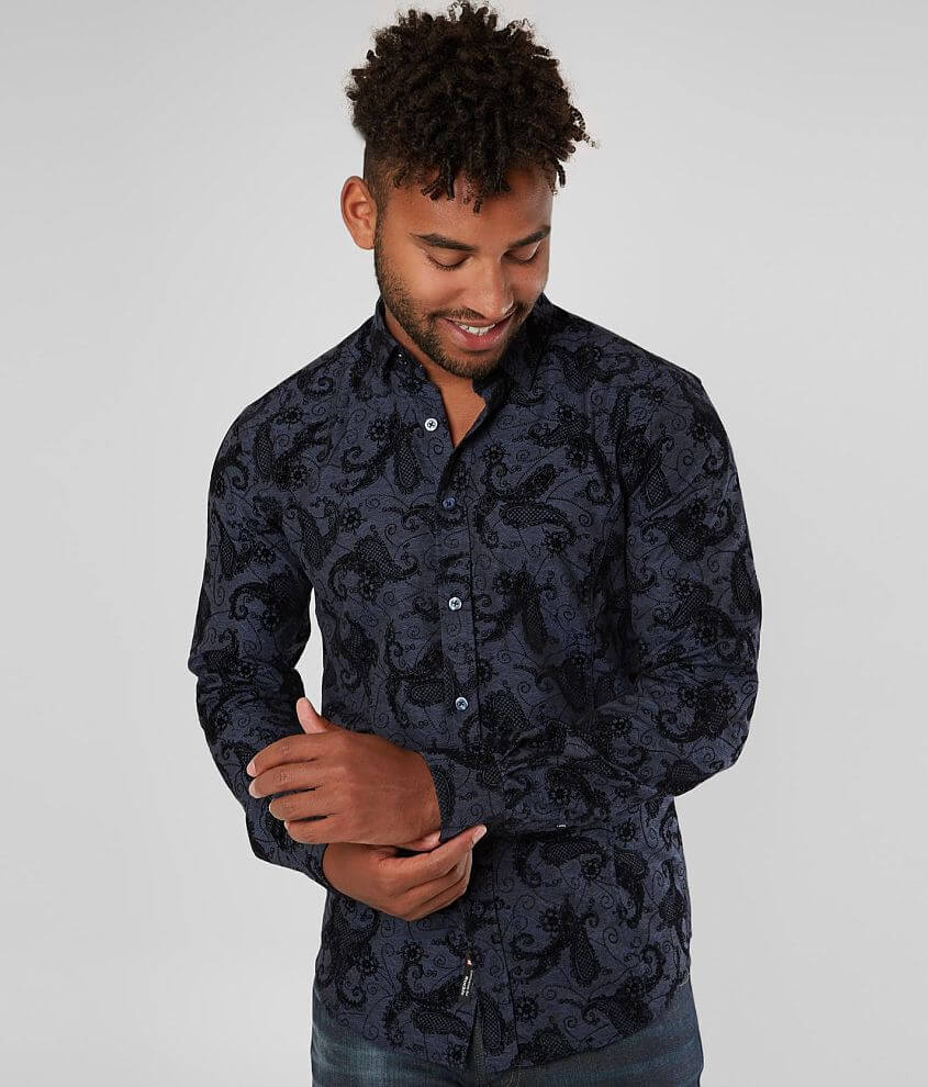 Eight X Flocked Jacquard Shirt - Men's Shirts in Navy | Buckle