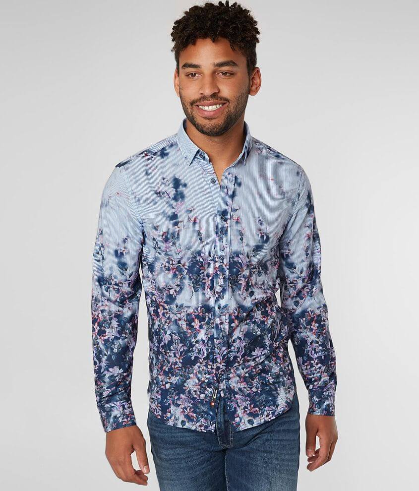 Eight X Floral Striped Stretch Shirt - Men's Shirts in Blue | Buckle