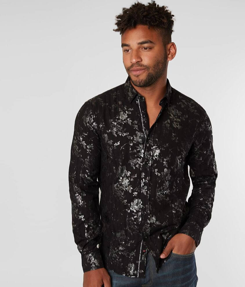 Black floral shop dress shirt