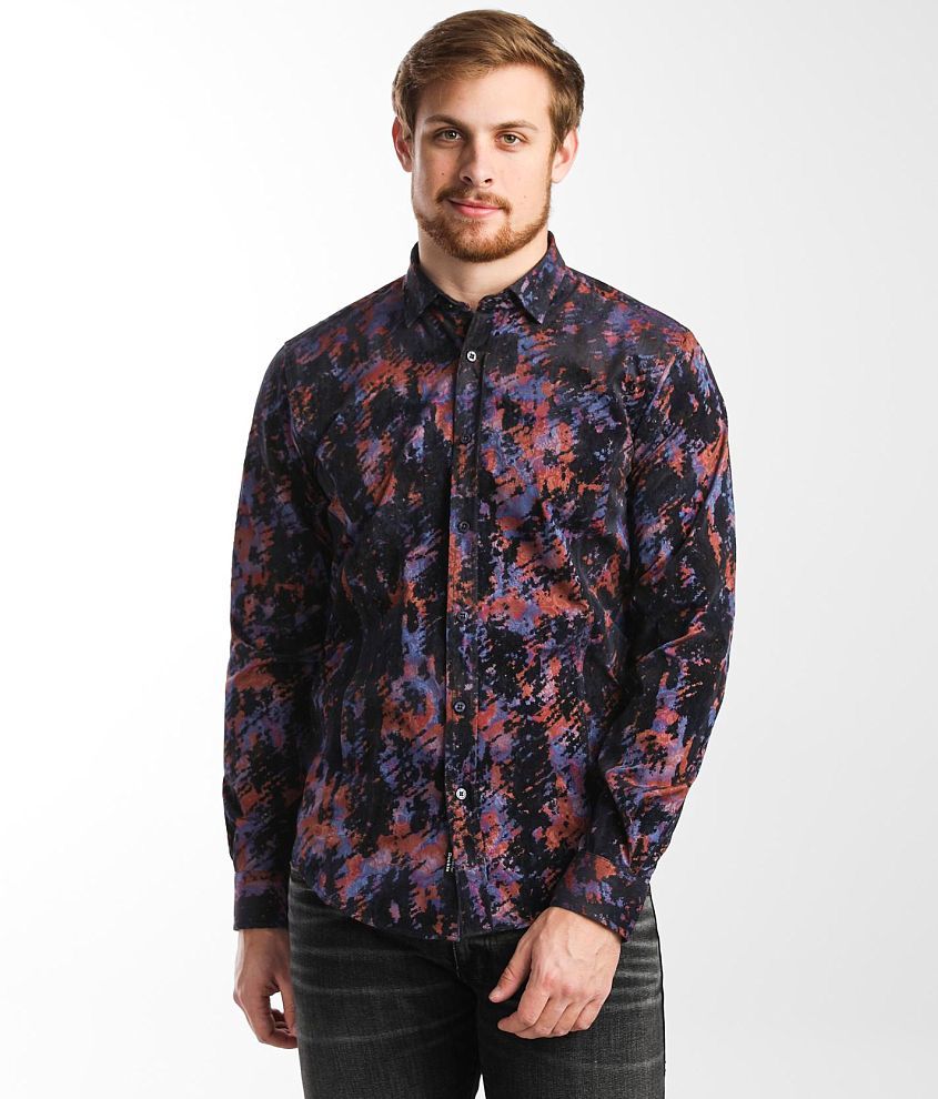 Eight X Flocked Paisley Print Shirt front view