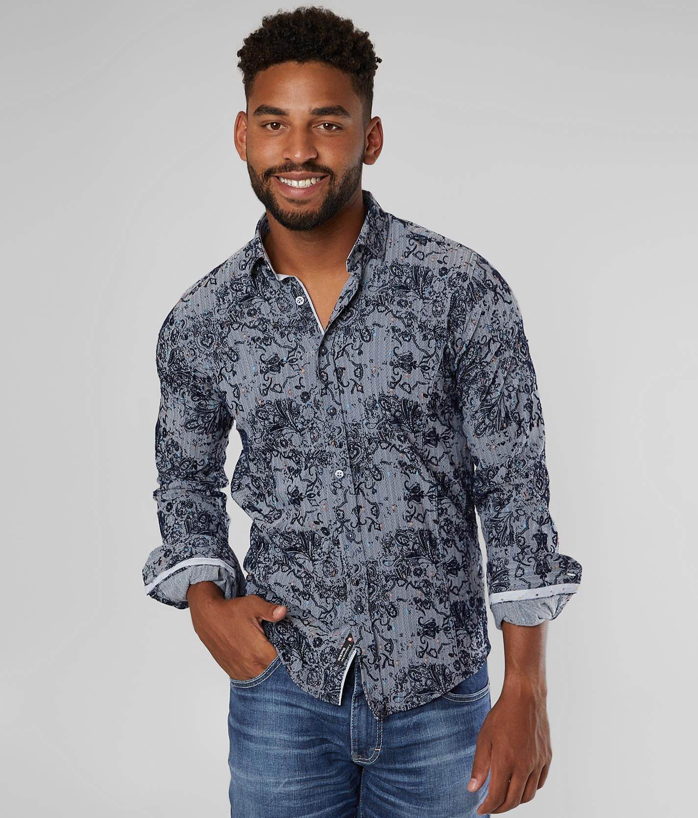 Eight X Flocked Stretch Shirt - Men's Shirts In Grey | Buckle