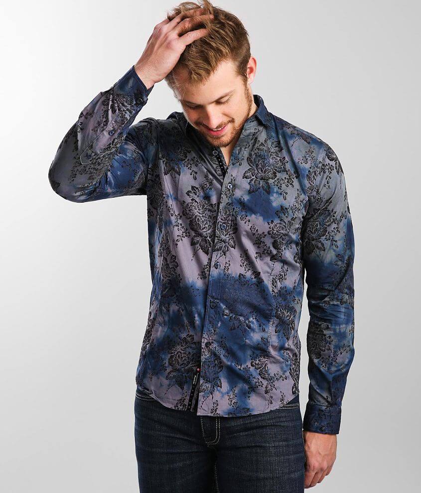 Eight X Flocked Floral Print Woven Shirt
