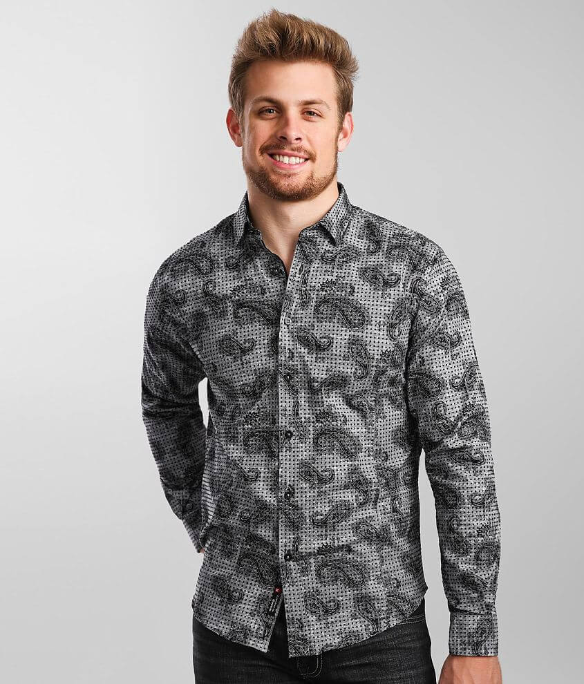 Eight X Flocked Polka Dot Paisley Woven Shirt