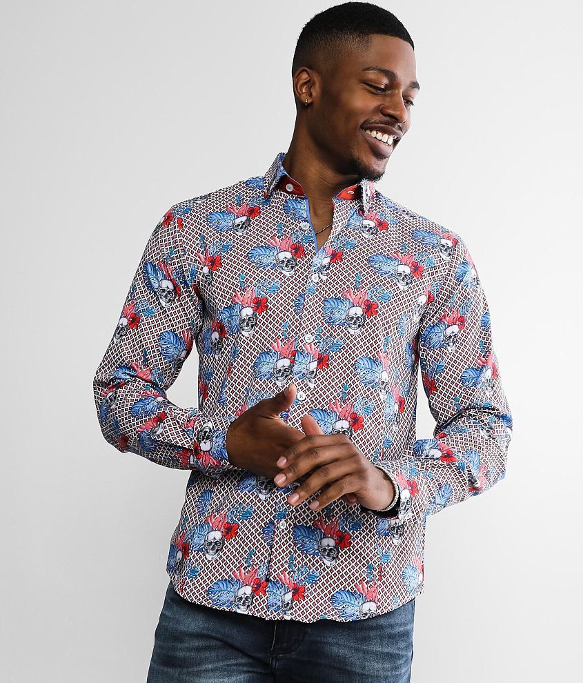 Eight X Floral Skull Shirt - Men's Shirts in Blue | Buckle