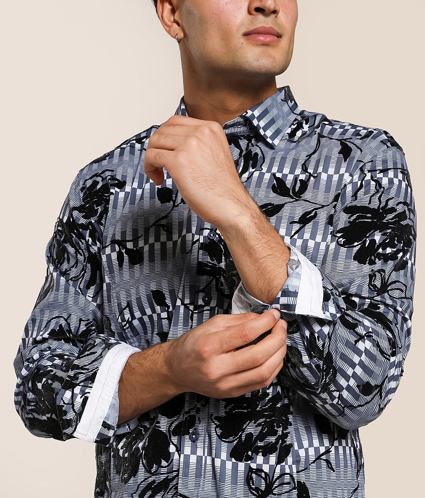 Flocked Floral Stretch Shirt